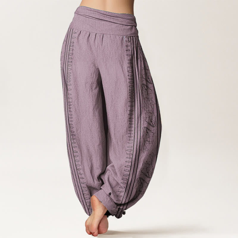 Buddha Stones Pure Cotton Dharma Wheel Lotus OM Pattern Women's Elastic Waist Harem Pants - image 9