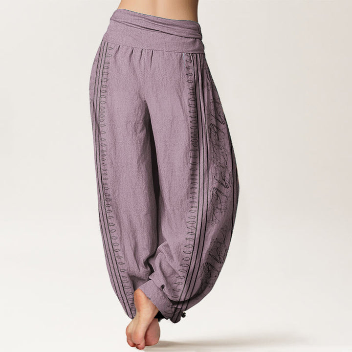 Buddha Stones Pure Cotton Dharma Wheel Lotus OM Pattern Women's Elastic Waist Harem Pants - image 9