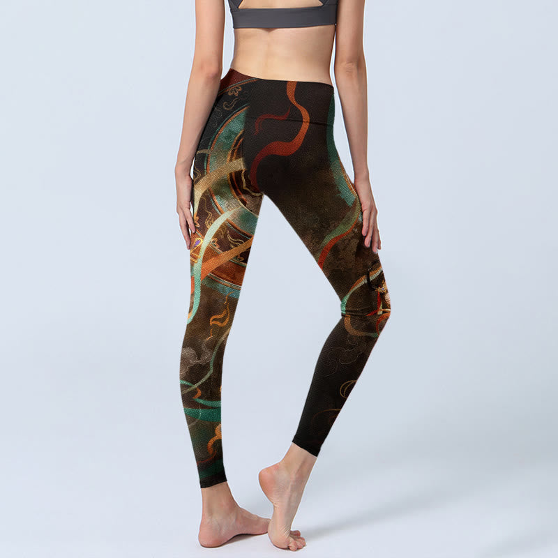 Buddha Stones Colorful Fairy Lute Ribbon Flower Circle Pattern Print Gym Leggings Women's Yoga Pants - image 4