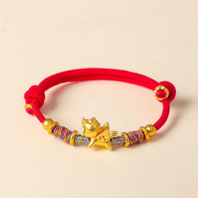 Buddha Stones Year of the Horse 999 Sterling Silver Plated Gold Braided String Rope Protection Bracelet - Red Rope(Wrist Circumference: 15-18cm) - image 9