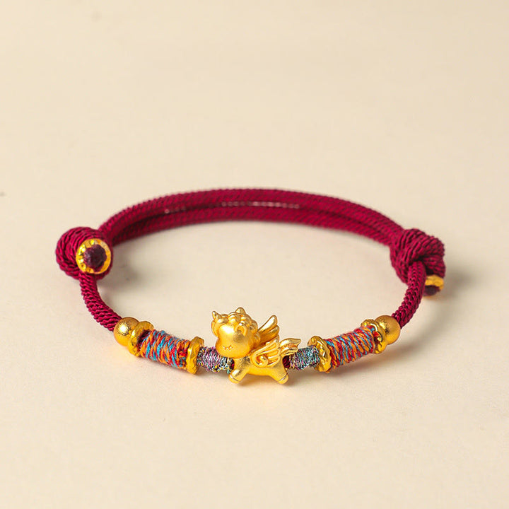 Buddha Stones Year of the Horse 999 Sterling Silver Plated Gold Braided String Rope Protection Bracelet - DarkRed Rope(Wrist Circumference: 15-18cm) - image 1