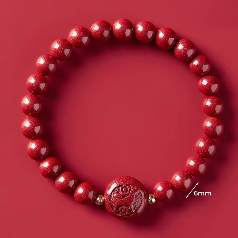 Buddha Stones Chinese Zodiac Year Of The Horse Carved Cinnabar Peaceful Blessing Bracelet - 6mm Dog - image 26