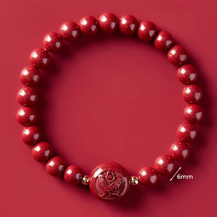 Buddha Stones Chinese Zodiac Year Of The Horse Carved Cinnabar Peaceful Blessing Bracelet - 6mm Rooster - image 25