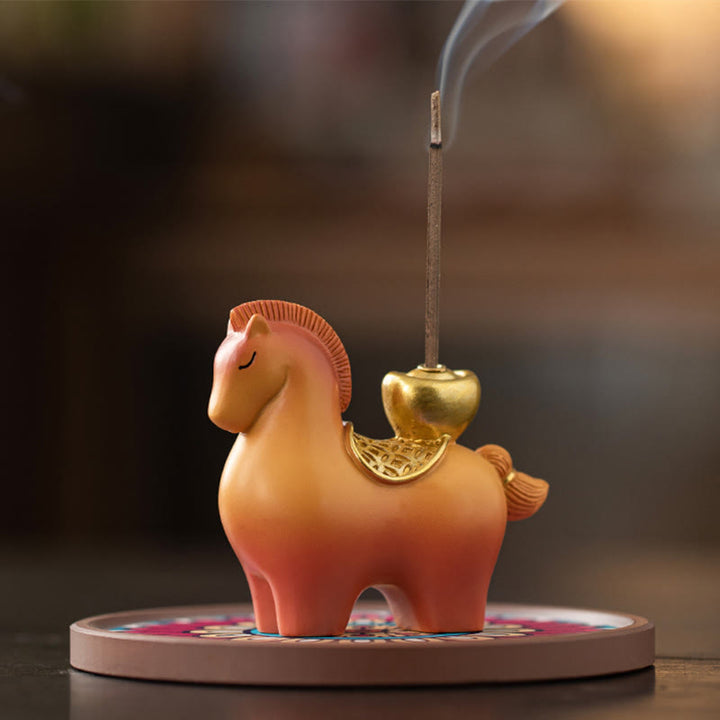 Buddha Stones Year Of The Horse 2026 New Year Ingot Attracting Wealth Home Decoration Incense Burner - Horse Ingot Incense Burner Red Base(10*10*6cm) - image 1