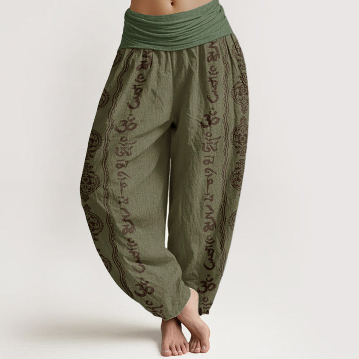 Buddha Stones Cotton Mandala Om Mani Padme Hum Women's Elastic Waist Harem Pants - DarkOliveGreen - US22，UK/AU26，EU54 (6XL) - image 4