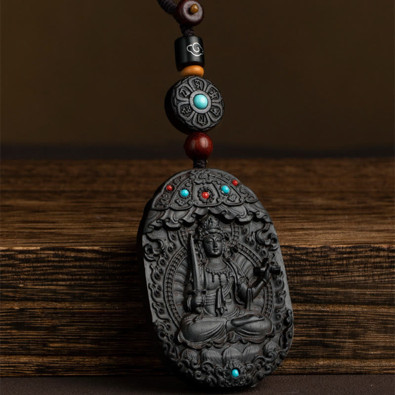 Buddha Stones Chinese Zodiac Natal Buddha Year of the Horse Om Mani Padme Hum Lotus Ebony Blessing Key Chain - image 4
