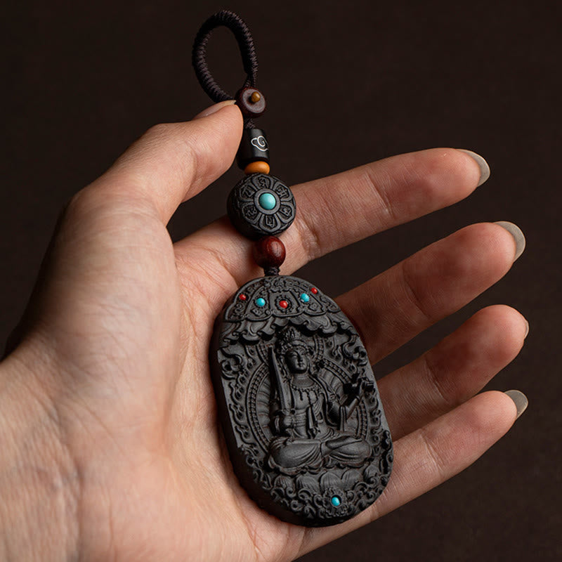 Buddha Stones Chinese Zodiac Natal Buddha Year of the Horse Om Mani Padme Hum Lotus Ebony Blessing Key Chain - image 9