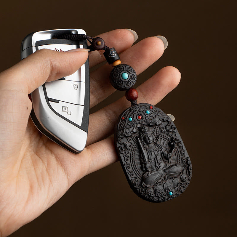 Buddha Stones Chinese Zodiac Natal Buddha Year of the Horse Om Mani Padme Hum Lotus Ebony Blessing Key Chain - image 10