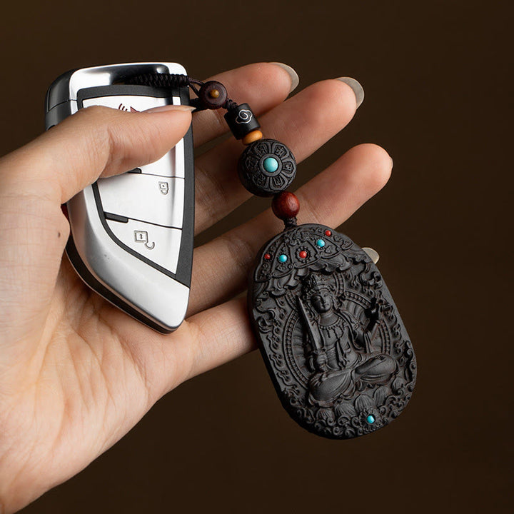 Buddha Stones Chinese Zodiac Natal Buddha Year of the Horse Om Mani Padme Hum Lotus Ebony Blessing Key Chain - image 10