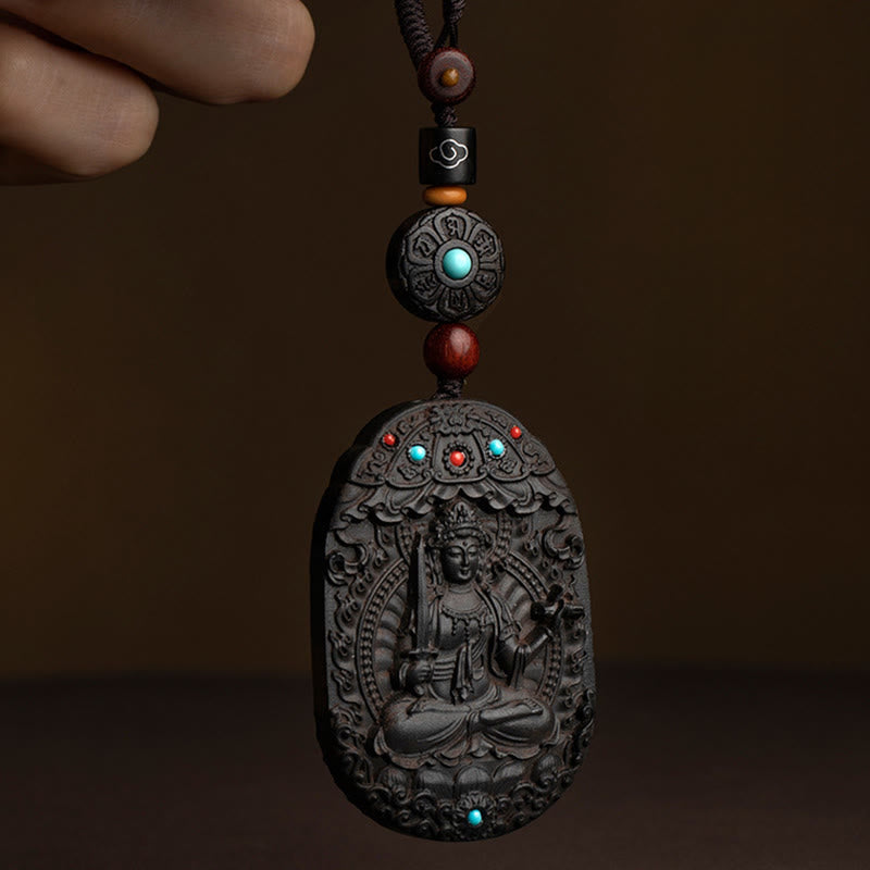 Buddha Stones Chinese Zodiac Natal Buddha Year of the Horse Om Mani Padme Hum Lotus Ebony Blessing Key Chain - image 2