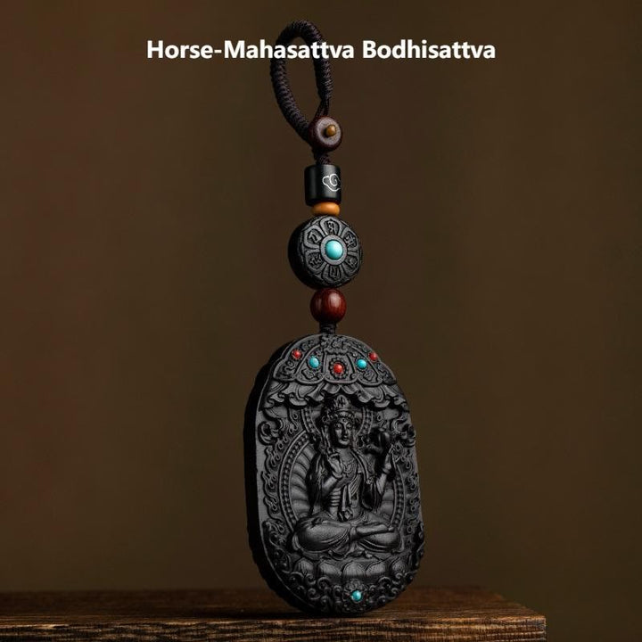 Buddha Stones Chinese Zodiac Natal Buddha Year of the Horse Om Mani Padme Hum Lotus Ebony Blessing Key Chain - Horse-Mahasattva Bodhisattva - image 23