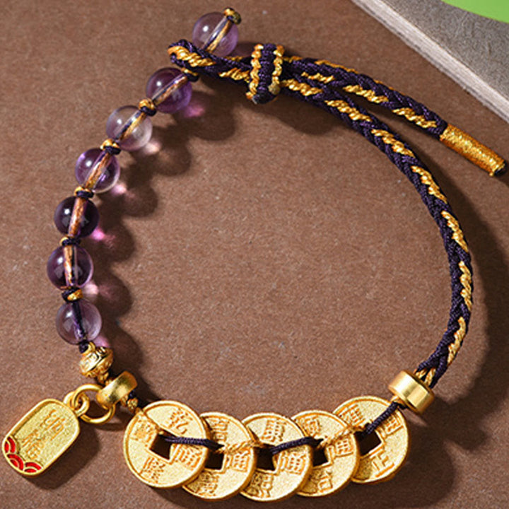 Buddha Stones Five-Emperor Coins Copper Amethyst Cinnabar Black Red String Balance Attract Fortune Bracelet - image 14