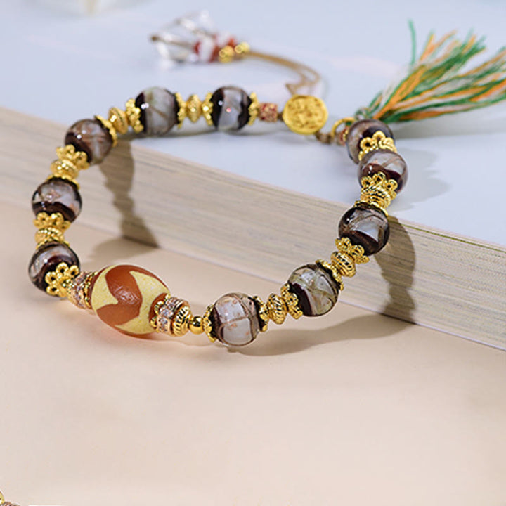 Buddha Stones Liuli Glass Dzi Beads Blessings Bracelet - image 9