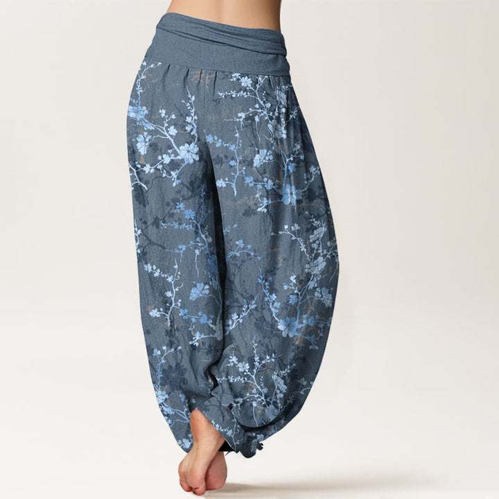 Buddha Stones Pure Cotton Blooming Flowers Branches Leaves Women's Elastic Waist Harem Pants - image 9
