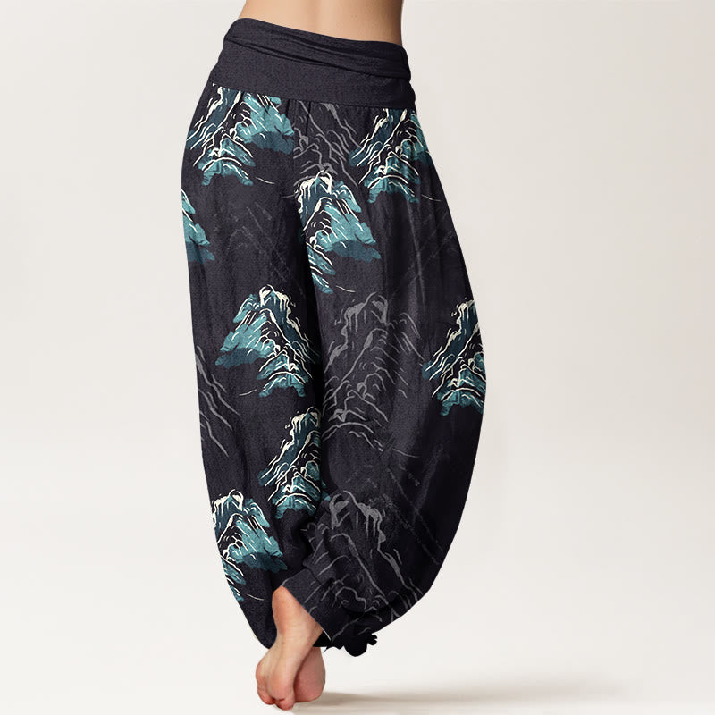 Buddha Stones Pure Cotton Vivid Emerald-green Mountains Women's Elastic Waist Harem Pants - image 1
