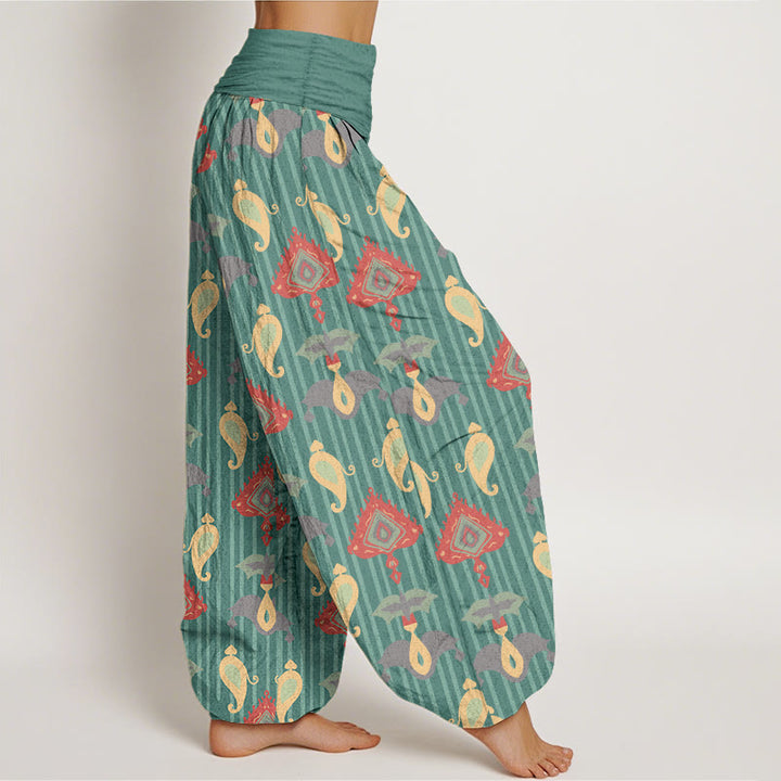 Buddha Stones Pure Cotton Triangle Flame Geometric Shapes Feather Women's Elastic Waist Harem Pants - image 2