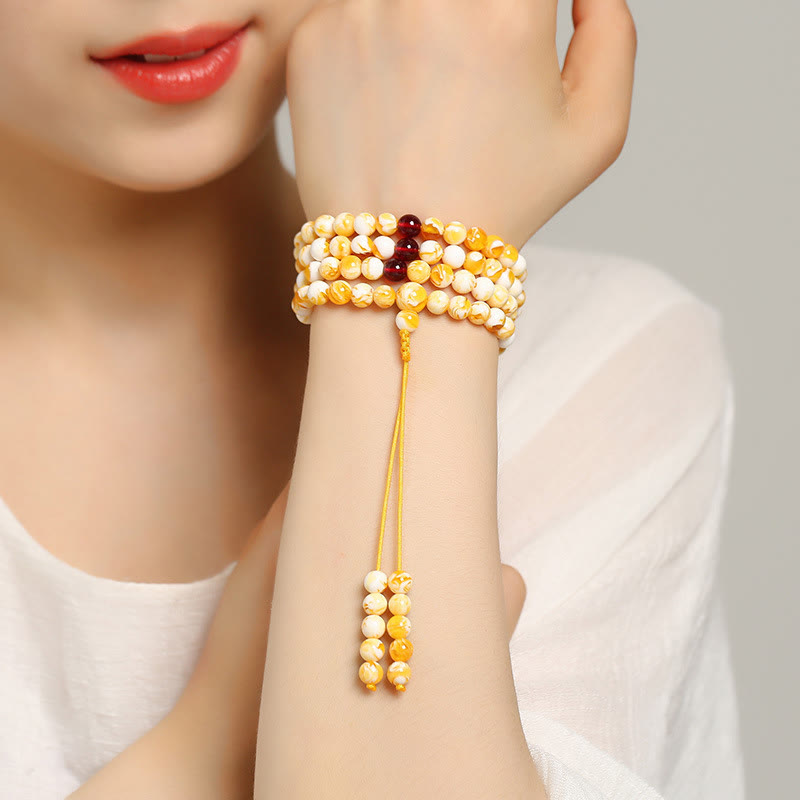 Buddha Stones Tibetan White Yellow 108 Beads Amber Mala - image 10