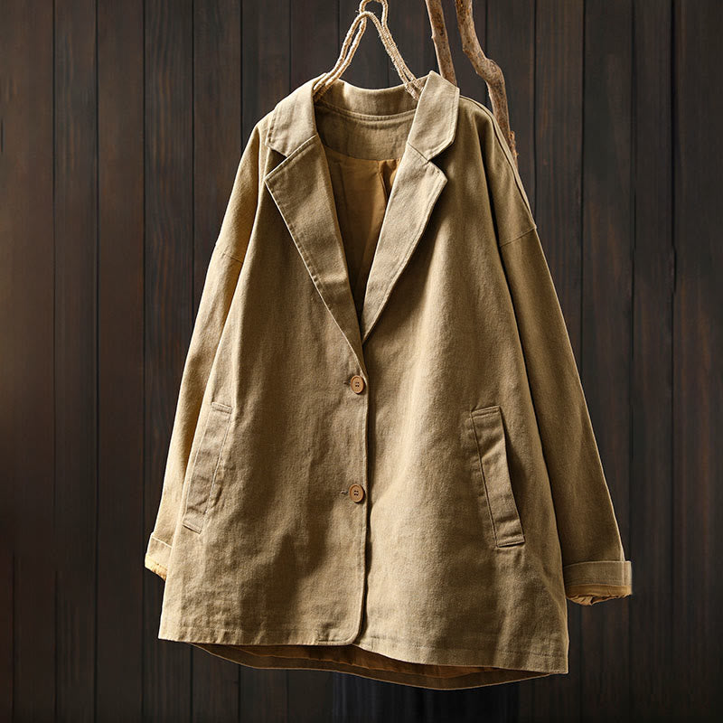 Buddha Stones Spring Fall Buttons Lapel Collar Long Sleeve Mid-length Cotton Women's Jacket With Pockets - image 1