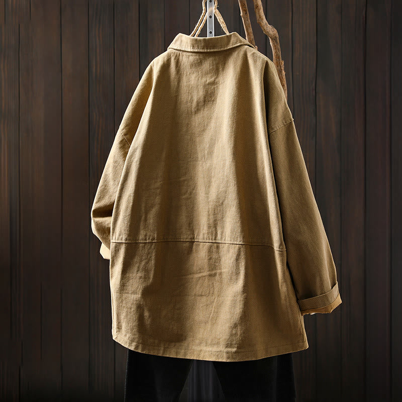 Buddha Stones Spring Fall Buttons Lapel Collar Long Sleeve Mid-length Women's Jacket With Pockets - image 2
