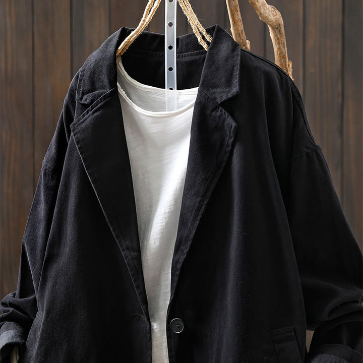 Buddha Stones Spring Fall Buttons Lapel Collar Long Sleeve Mid-length Women's Jacket With Pockets - image 21