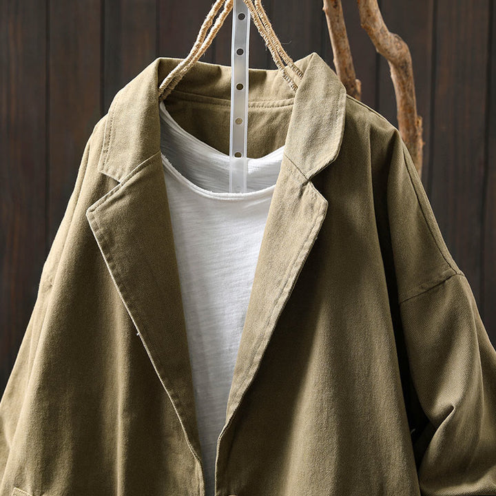 Buddha Stones Spring Fall Buttons Lapel Collar Long Sleeve Mid-length Cotton Women's Jacket With Pockets - image 25