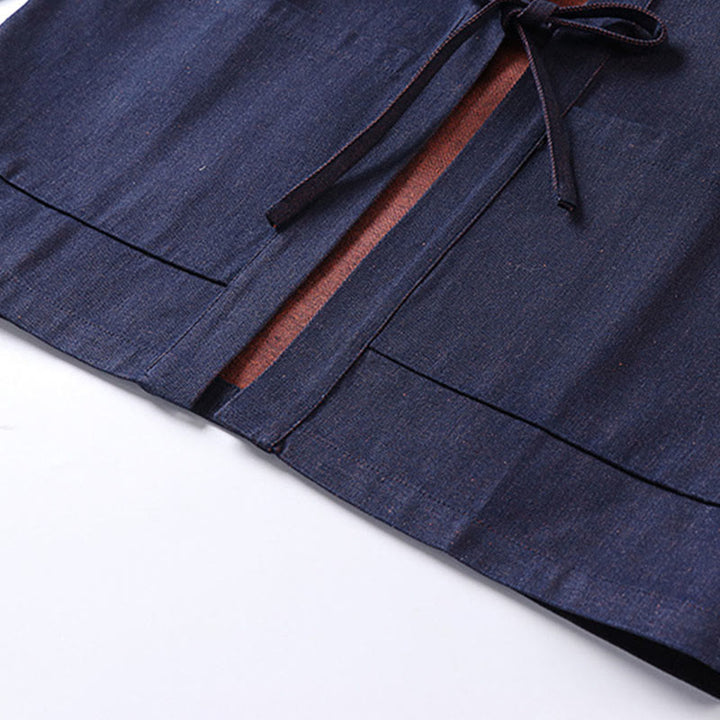 Buddha Stones Solid Lace-up Open Front Three Quarter Sleeve Jacket Men's Denim Cotton Kimono - image 5