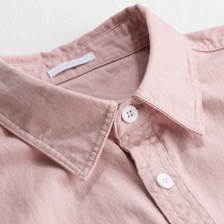 Buddha Stones Solid Buttons Down Decorative Pocket Men's Stand Collar Long Sleeve Cotton Shirt - image 3