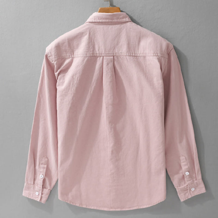 Buddha Stones Solid Buttons Down Decorative Pocket Men's Stand Collar Long Sleeve Cotton Shirt - image 2