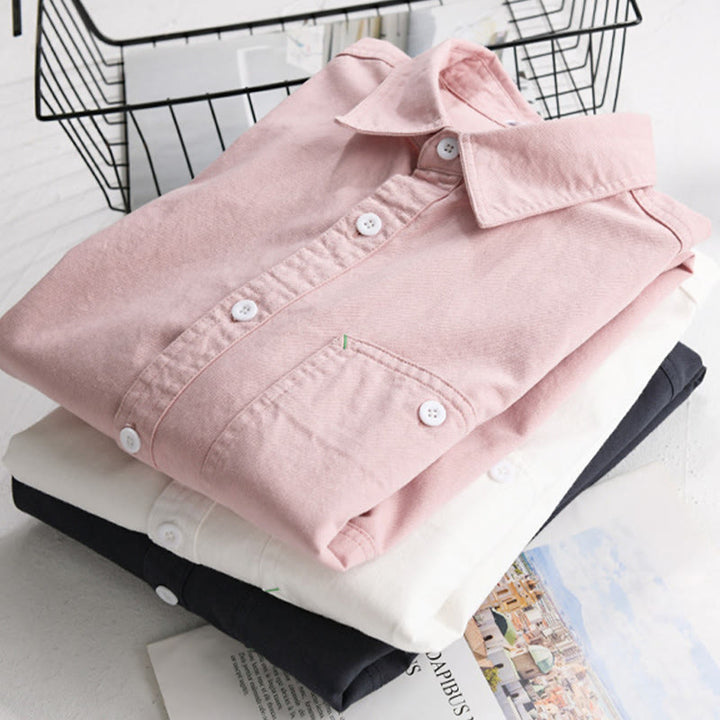 Buddha Stones Solid Buttons Down Decorative Pocket Men's Stand Collar Long Sleeve Cotton Shirt - image 1