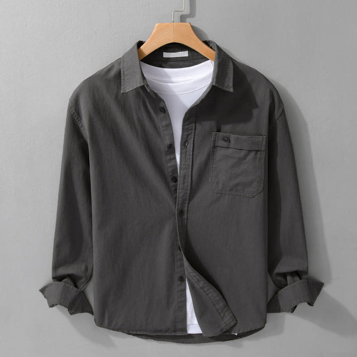 Buddha Stones Casual Solid Buttons Down Decorative Pocket Men's Stand Collar Long Sleeve Cotton Shirt - DimGray - US/UK/AU42，EU52 (3XL) - image 17