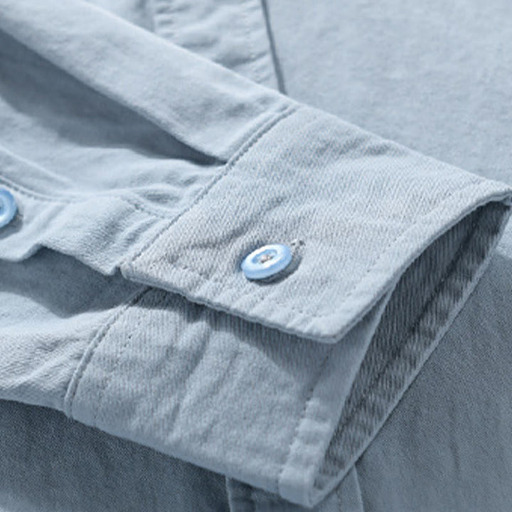 Buddha Stones Casual Solid Buttons Down Decorative Pocket Men's Stand Collar Long Sleeve Cotton Shirt - image 8