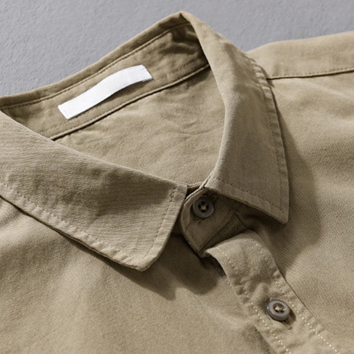 Buddha Stones Casual Solid Buttons Down Decorative Pocket Men's Stand Collar Long Sleeve Cotton Shirt - image 12