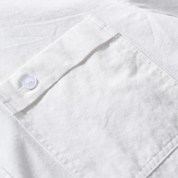 Buddha Stones Casual Solid Buttons Down Decorative Pocket Men's Stand Collar Long Sleeve Cotton Shirt - image 22