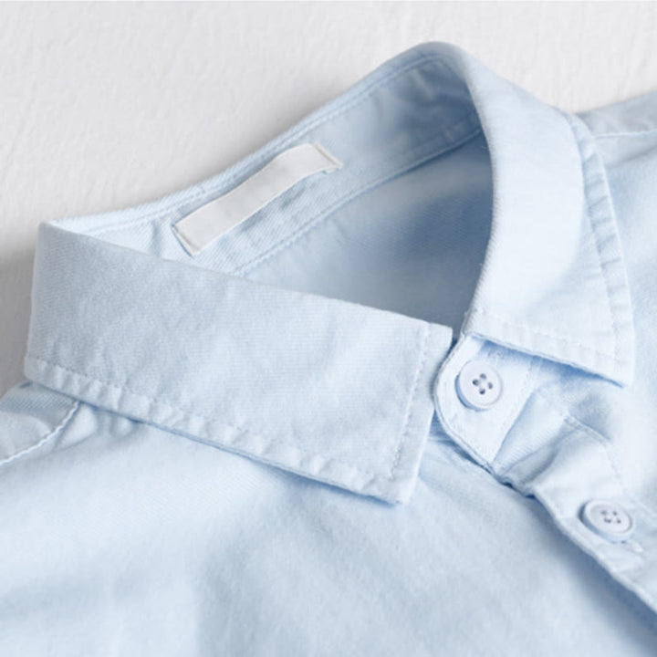 Buddha Stones Spring Solid Buttons Down Decorative Pocket Men's Stand Collar Long Sleeve Cotton Shirt - image 1