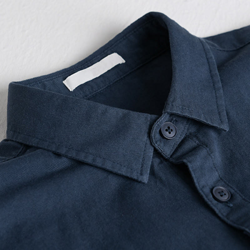 Buddha Stones Spring Solid Buttons Down Decorative Pocket Men's Stand Collar Long Sleeve Cotton Shirt - image 15