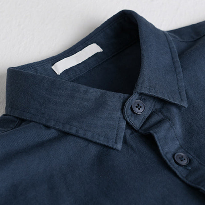 Buddha Stones Spring Solid Buttons Down Decorative Pocket Men's Stand Collar Long Sleeve Cotton Shirt - image 15