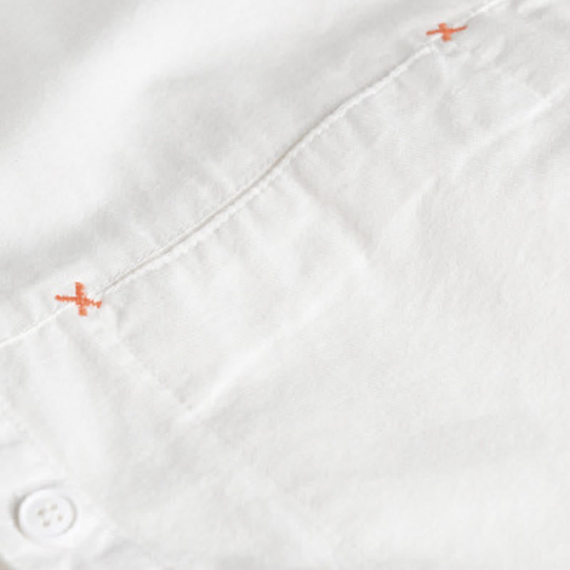 Buddha Stones Spring Solid Buttons Down Decorative Pocket Men's Stand Collar Long Sleeve Cotton Shirt - image 22