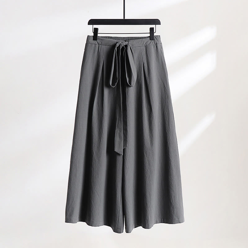 Buddha Stones 2Pcs Fall Lace-up Cotton Kimono Ankle-Length Wide Leg Pants With Pockets Men's Meditation Cloth Set - image 3