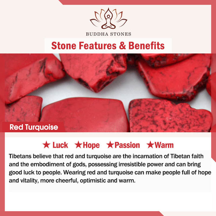 Buddha Stones Retro Lotus Symbol Charm Round Bead Red Turquoise Warm Mala - image 6