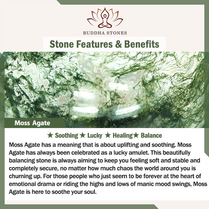 Buddha Stones Lotus Symbol Charm Round Bead Moss Agate Healing Mala - image 6