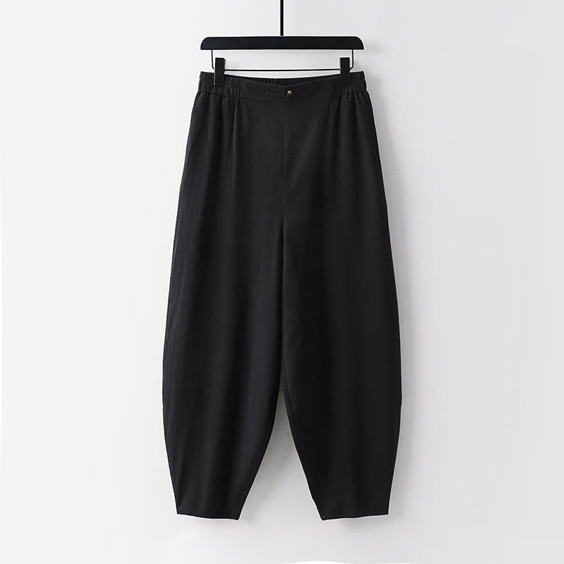 Buddha Stones Summer Plain Straight Leg Men's Cotton Linen Ankle-Length Pants With Pockets - Black - US/UK/AU54，EU64 (9XL) - image 9