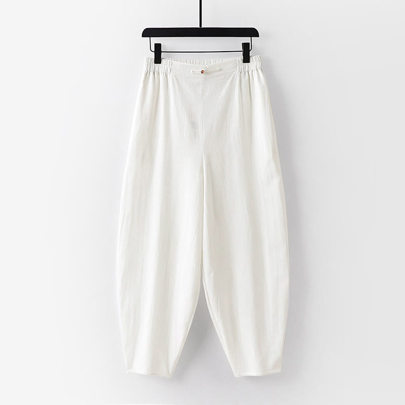 Buddha Stones Summer Plain Straight Leg Men's Cotton Linen Ankle-Length Pants With Pockets - White - US/UK/AU54，EU64 (9XL) - image 10