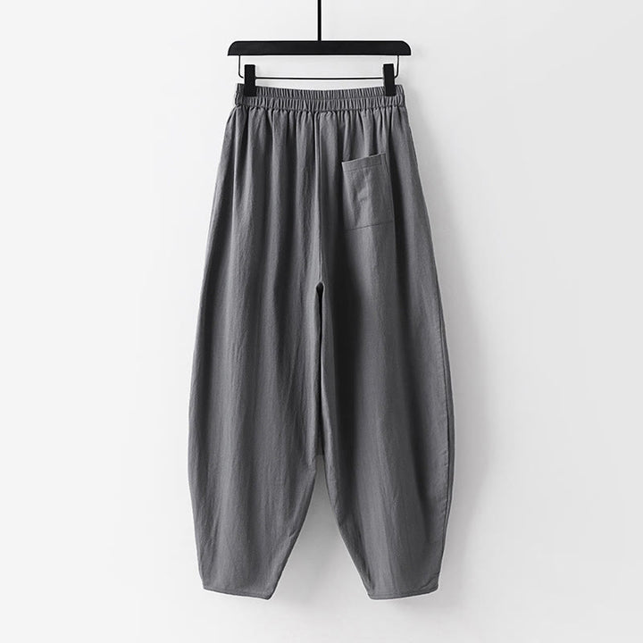 Buddha Stones Summer Plain Straight Leg Men's Cotton Linen Ankle-Length Pants With Pockets - image 2