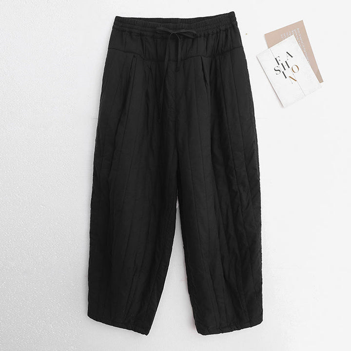 Buddha Stones Winter Plain Color Blocking Design Cotton Women's Harem Pants With Pockets - Black - US8-10，UK/AU12-14，EU40-42 (2XL) - image 7