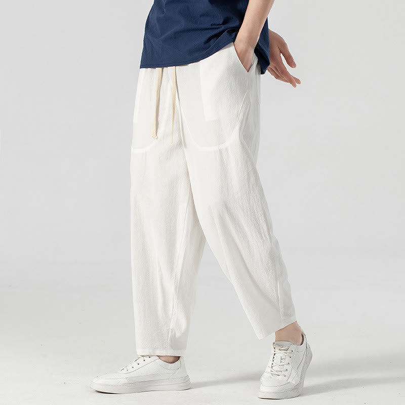 Buddha Stones Spring Fall Solid Color Drawstring Men's Ankle-Length Harem Pants With Pockets - image 32