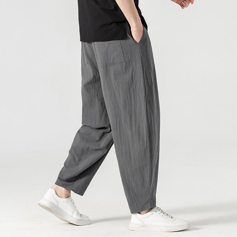 Buddha Stones Spring Fall Solid Color Drawstring Men's Ankle-Length Harem Pants With Pockets - image 22