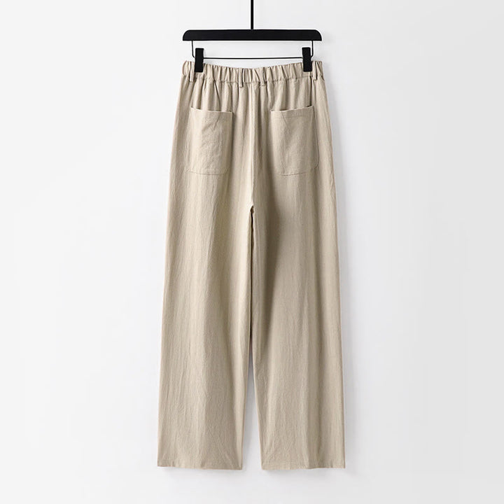 Buddha Stones Spring Fall Plain Straight Leg Men's Cotton Linen Pants With Pockets - image 1