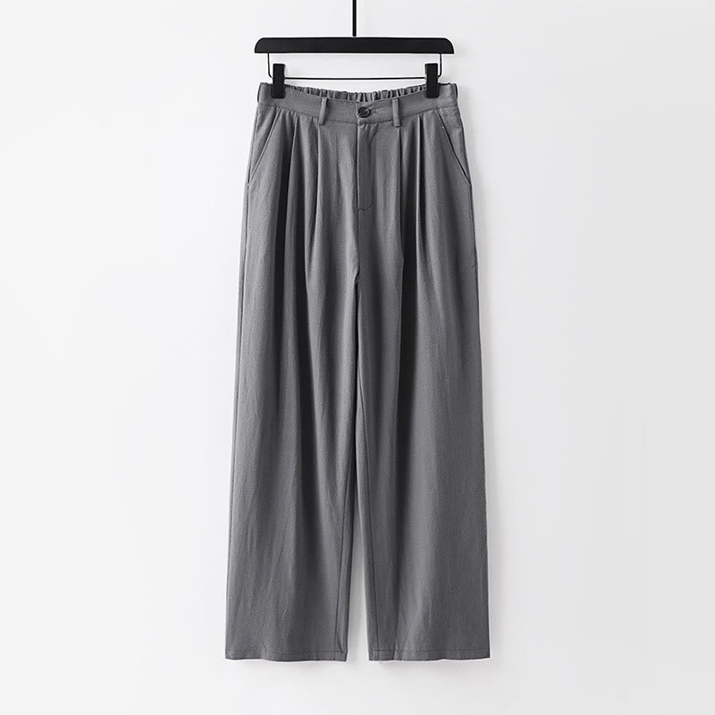 Buddha Stones Spring Fall Plain Straight Leg Men's Cotton Linen Pants With Pockets - Gray - US/UK/AU54，EU64 (9XL) - image 9