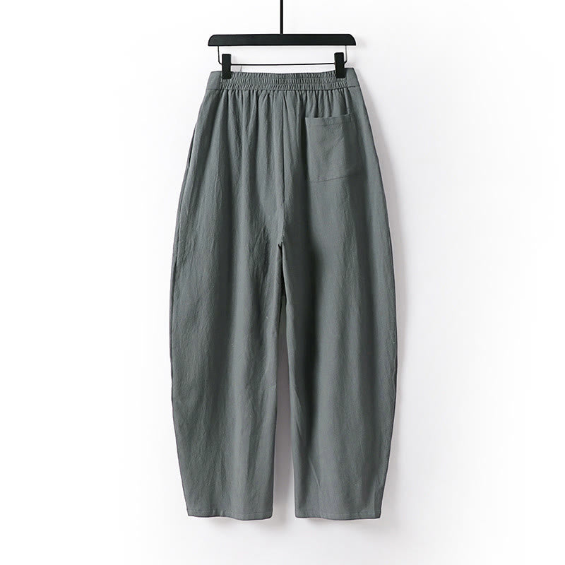 Buddha Stones Plain Straight Leg Zipper Design Men's Cotton Linen Pants With Pockets - image 1