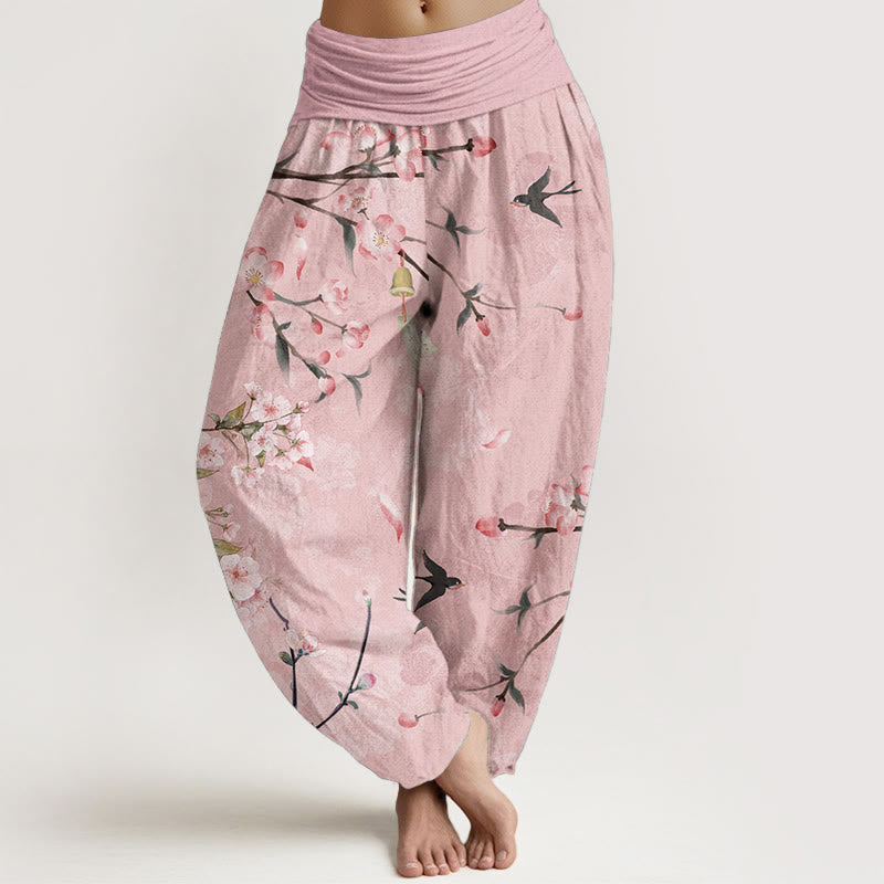 Buddha Stones Pure Cotton Peach Blossoms Flying Geese Pattern Women's Elastic Waist Harem Pants - Pink - US22，UK/AU26，EU54 (6XL) - image 5